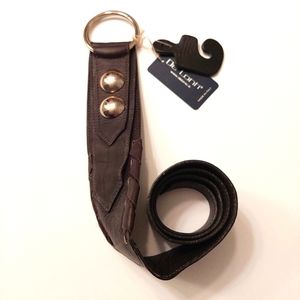 NWT De Lonti Italian leather D-Ring Women's Belt Soft Woven Details Brown Large